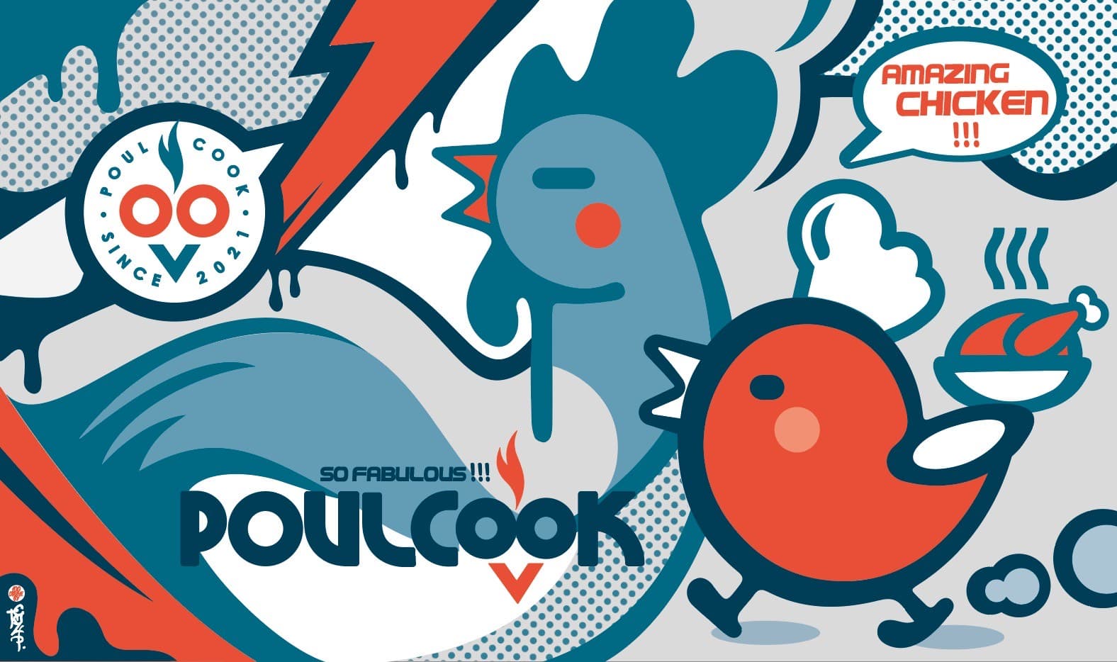 L'univers illustré Poulcook, peint sur les murs du restaurant